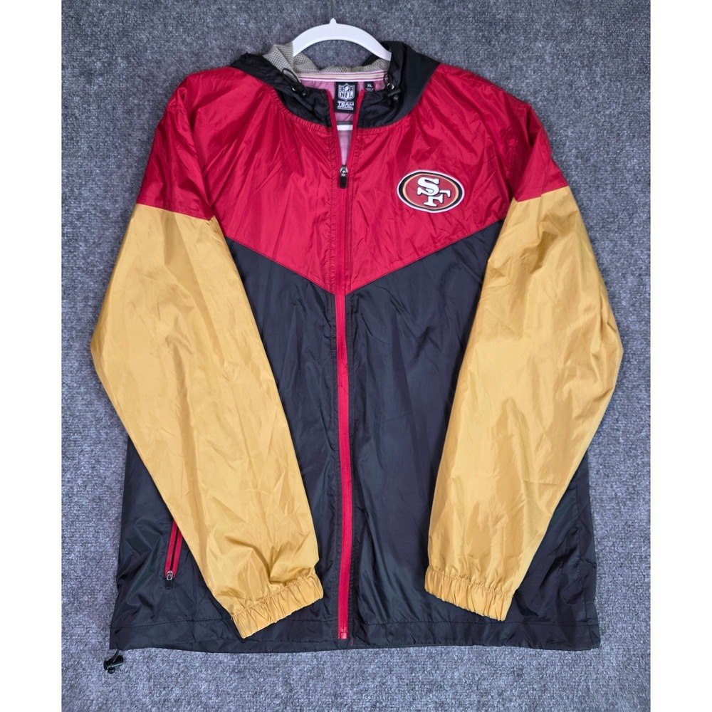 NFL Team Apparel San Francisco 49ers Jacket Mens XL Red Gold Windbreaker Hooded